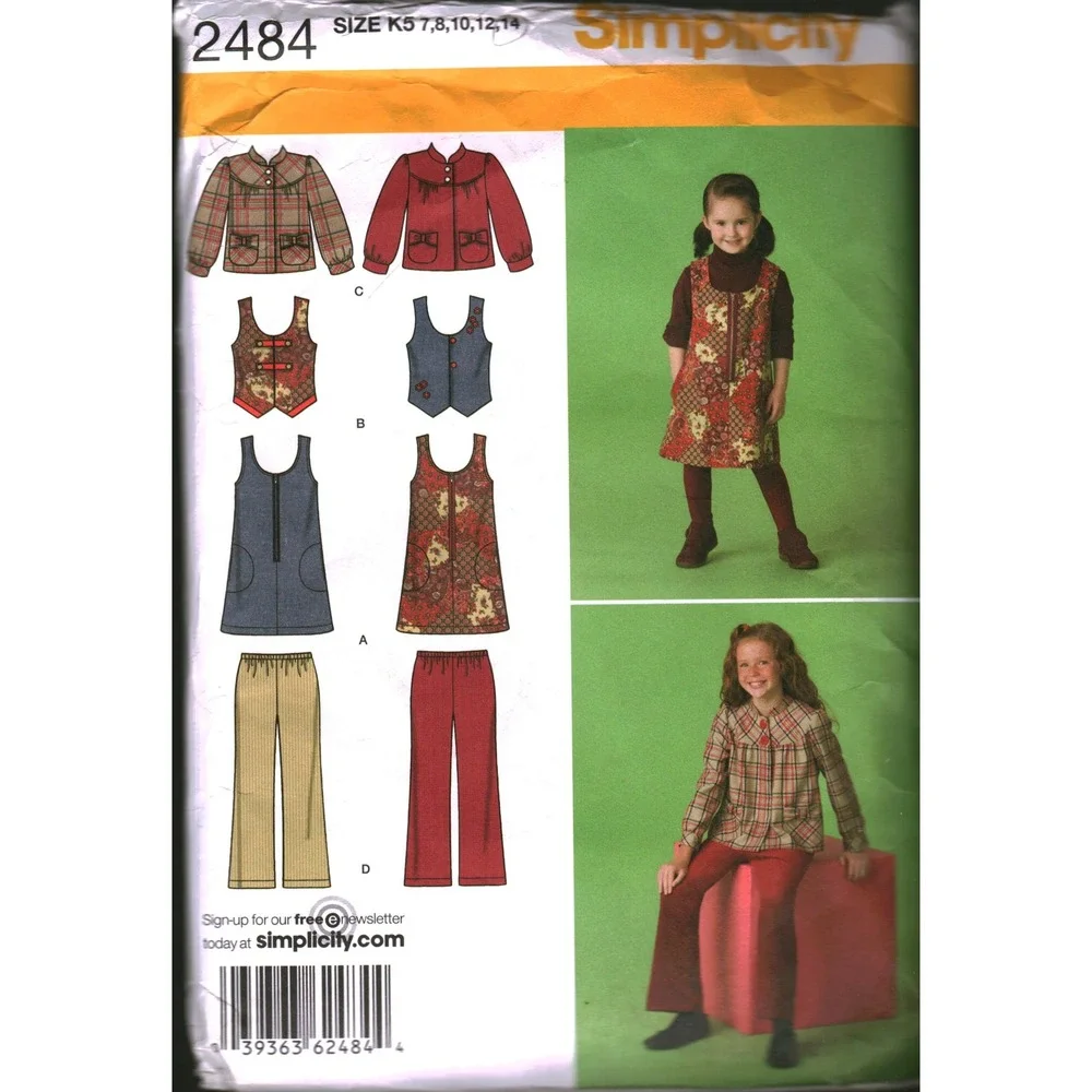 Simplicity 2484 Child Girls Jumper Vest Jacket Pants Sewing Pattern Size K5 7-14